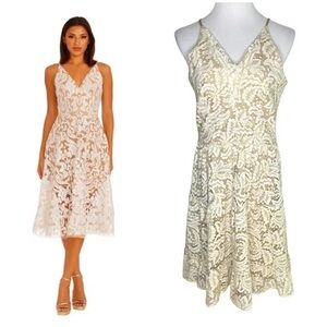 Dress the Population Lace Midi Dress in Cream and White